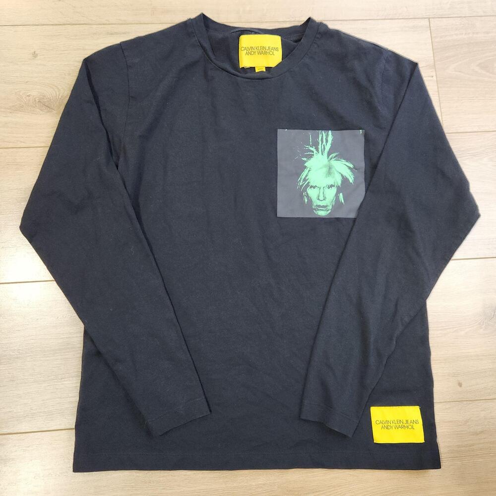 Calvin Klein Jeans Andy Warhol Shirt Mens Small Black Long Sleeve Graphic Tee
